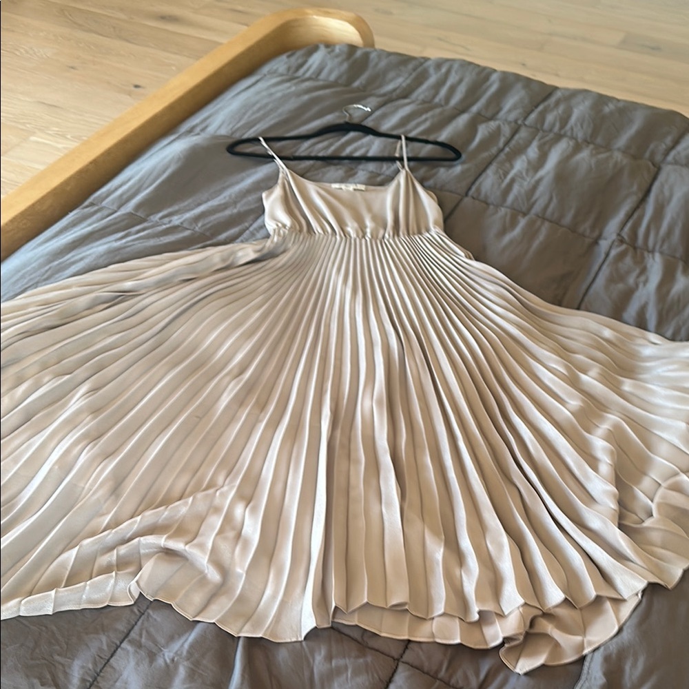All Saints Beige Pleated Midi Dress - Picture 2 of 7